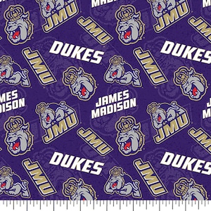 NCAA JAMES MADISON Watermark Print Football 100% cotton fabric material you choose length licensed Quilts