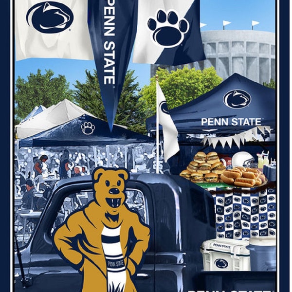 New Large NCAA PENN State Nittany LIONS Tailgate Colligate 100% Cotton Panel Sec for quilts, crafts, wall hanging