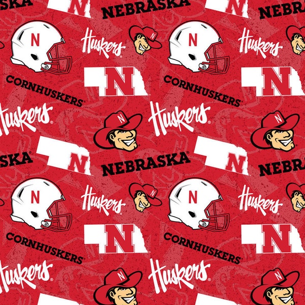 NCAA NEBRASKA CORNHUSKERS Watermark Print 100% cotton fabric material you choose length licensed Quilts