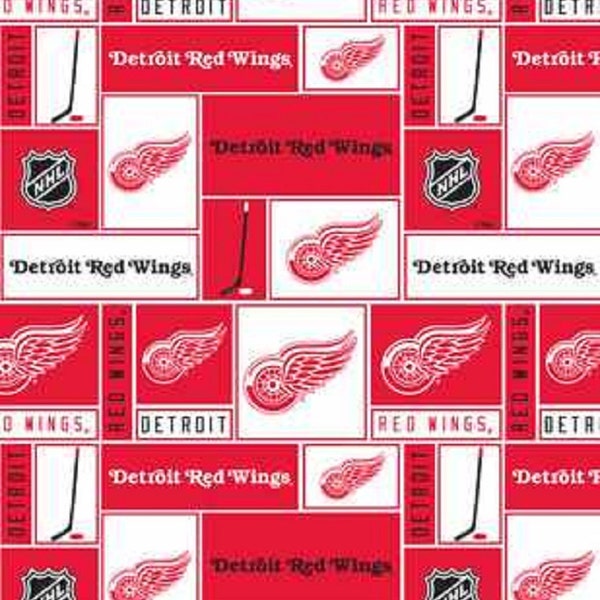 NHL DETROIT Red WINGS Patchwork Hockey 100% cotton fabric material you choose size licensed for Crafts, Quilts, clothing and Home Decor