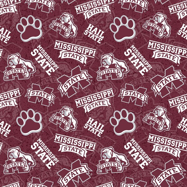 NCAA MISSISSIPPI STATE BULLDOGs Watermark Print Football 100% cotton fabric material you choose length licensed Quilts