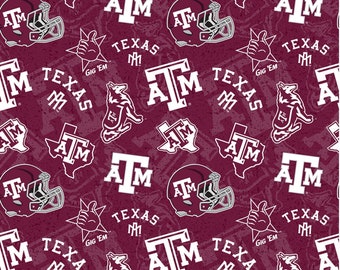 NCAA TEXAS A&M AGGIES Watermark Print Football 100% cotton fabric material you choose length licensed Quilts