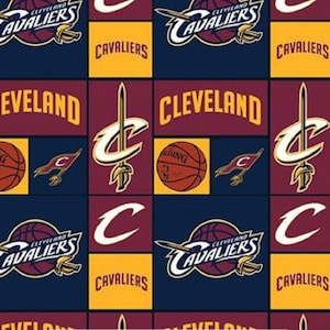 May include: A repeating pattern of the Cleveland Cavaliers logo in various colors and configurations. The logo features a basketball, a sword, and the words "Cleveland Cavaliers".