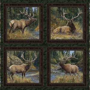 New ELK LAZY AFTERNOON Digital 100% Cotton Pillow Panels - 4 Panels including border trim ribbon