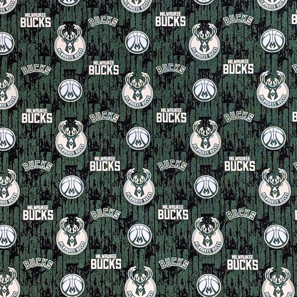 New NBA MILWAUKEE BUCKS Allover Print #3 100% cotton fabric, you choose size, sports fan, decorative, gift, man cave, official fabric