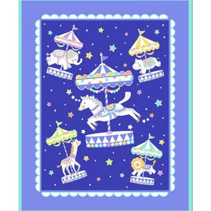 New Large CAROUSEL and  BABY ANIMALS on 100% Cotton Panel for quilts, crafts, wall hanging , Nursery