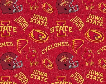NCAA IOWA STATE CYCLONEs Watermark Print Football 100% cotton fabric material you choose length licensed Quilts