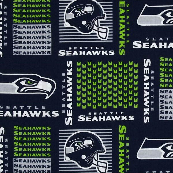 NFL SEATTLE SEAHAWKS Patchwork Football 100% cotton fabric material you choose length licensed Crafts, Quilts, Home Decor