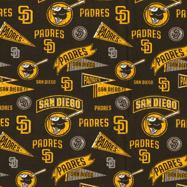 MLB SAN DIEGO PADREs Vintage Retro Print Baseball 100% cotton fabric licensed material Crafts, Quilts, Home Decor