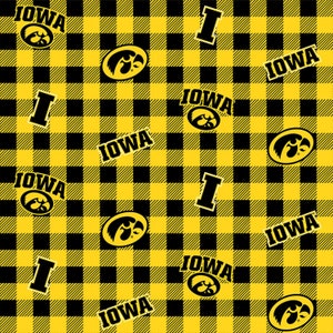 NCAA IOWA HAWKEYES Mini Plaid 100% cotton fabric material You choose length, licensed for Crafts and Home Decor