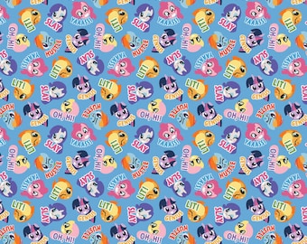 MY LITTLE PONY Allover Blue Faces Print 100% cotton fabric material for Crafts, Quilts, clothing and Home Decor Licensed