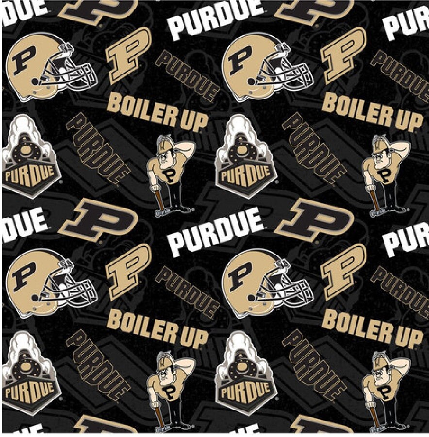 Ncaa University of PURDUE BOILERMAKERS Watermark Print Football 100% cotton  fabric material you choose length licensed Quilts