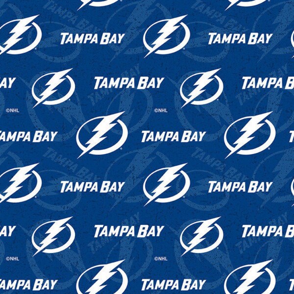 NHL Tampa Bay LIGHTNING Hockey Watermark Print 100% cotton fabric material choose amount licensed for Crafts, Quilts, clothing, Home Decor