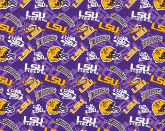 NCAA LSU TIGERs Watermark Print Football 100% cotton fabric material you choose length licensed Quilts, Crafts & More