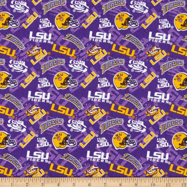 NCAA LSU TIGERs Watermark Print Football 100% cotton fabric material you choose length licensed Quilts, Crafts & More