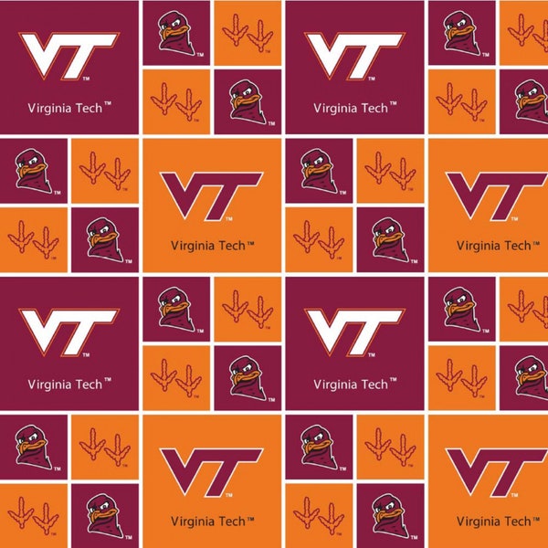 NCAA VIRGINIA TECH HOKIEs Patchwork 100% cotton fabric material  licensed for Crafts and Home Decor