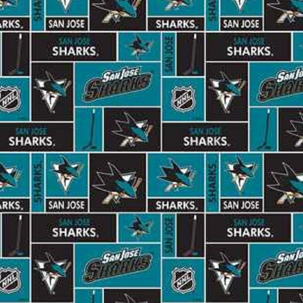 NHL San JOSE SHARKS Hockey 100% cotton fabric material you choose size licensed for Crafts, Quilts, clothing and Home Decor