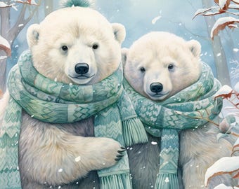New Large POLAR BEAR and Cub on ice Polar LOVIN on this 100% Cotton Panel for quilts, crafts, wall hanging Style #6