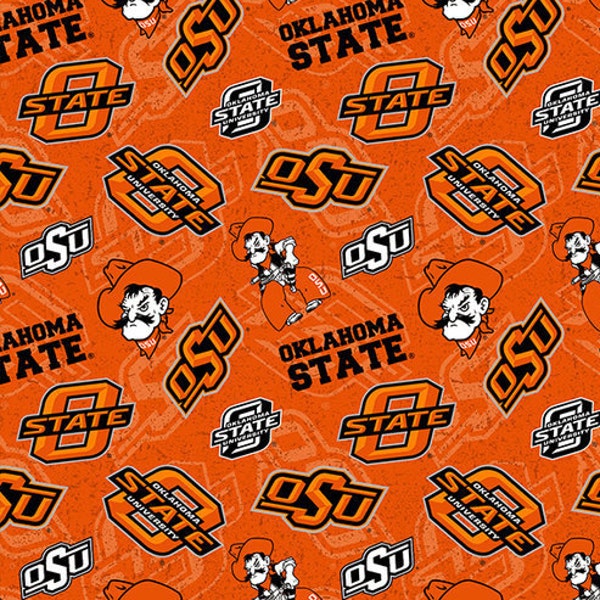 NCAA OKLAHOMA STATE COWBOYs Watermark Print 100% cotton college football fabric material  licensed for Crafts, Quilts