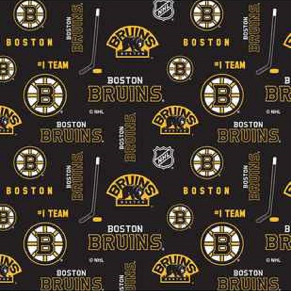 NHL BOSTON BRUINS Black Hockey 100% cotton fabric material you choose length licensed for Crafts, Quilts, clothing and Home Decor