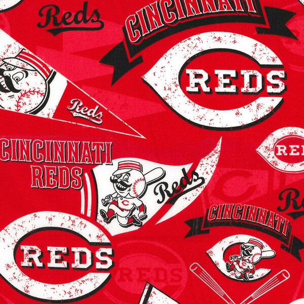 MLB CINCINNATI REDS Vintage Retro Print #1 Baseball 100% cotton fabric licensed material Crafts, Quilts, Home Decor