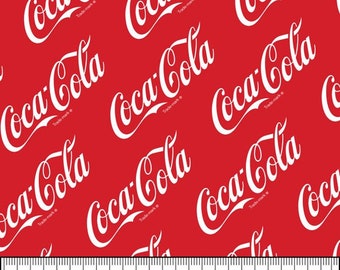 COKE Logo Classic Allover Red Print 100% cotton fabric material for Crafts, Quilts, clothing and Home Decor Licensed