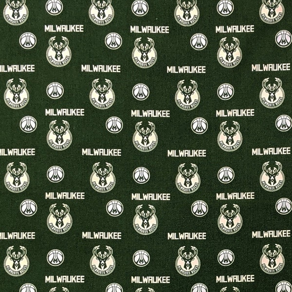 New NBA MILWAUKEE BUCKS Allover Print #2 100% cotton fabric, you choose size, sports fan, decorative, gift, man cave, official fabric