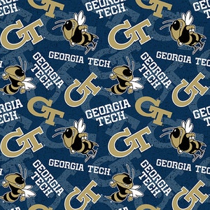 NCAA GEORGIA TECH Yellow Jackets Watermark Print Football 100% cotton fabric material you choose length licensed Quilts