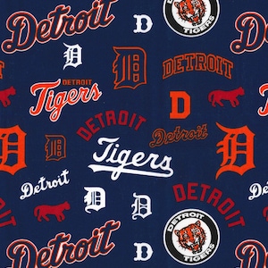 MLB DETROIT TIGERS Hall of Fame Print Baseball 100% cotton fabric licensed material Crafts, Quilts, Home Decor