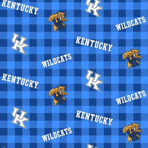 NCAA KENTUCKY WILDCATS Mini Plaid 100% cotton fabric material You choose length, licensed for Crafts and Home Decor