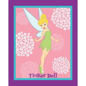 New Large DISNEY&#39;s TINKER BELL from Peter Pan on this 100% Cotton Panel for quilts, crafts, wall hanging, Nursery