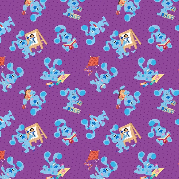 BLUES CLUES Allover Purple Print 100% cotton fabric material for Crafts, Quilts, clothing and Home Decor Licensed