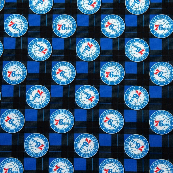 New NBA PHILADELPHIA 76ERS Plaid Print 100% cotton fabric, you choose size, sports fan, decorative, gift, man cave, official fabric