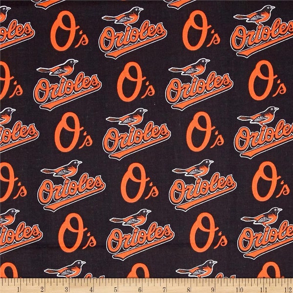 MLB BALTIMORE ORIOLES Black Allover 100% cotton fabric material  licensed Crafts, Quilts, Home Decor Baseball