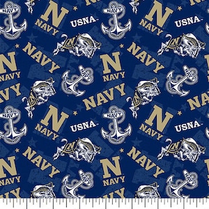 NCAA United States NAVAL ACADEMY Watermark Print Football 100% cotton fabric material you choose length licensed Quilts