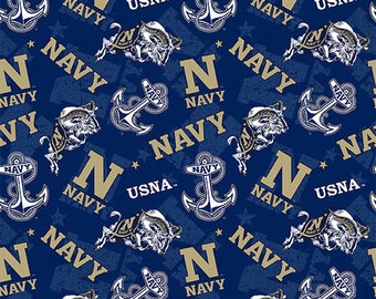 NCAA United States NAVAL ACADEMY Watermark Print Football 100% cotton fabric material you choose length licensed Quilts