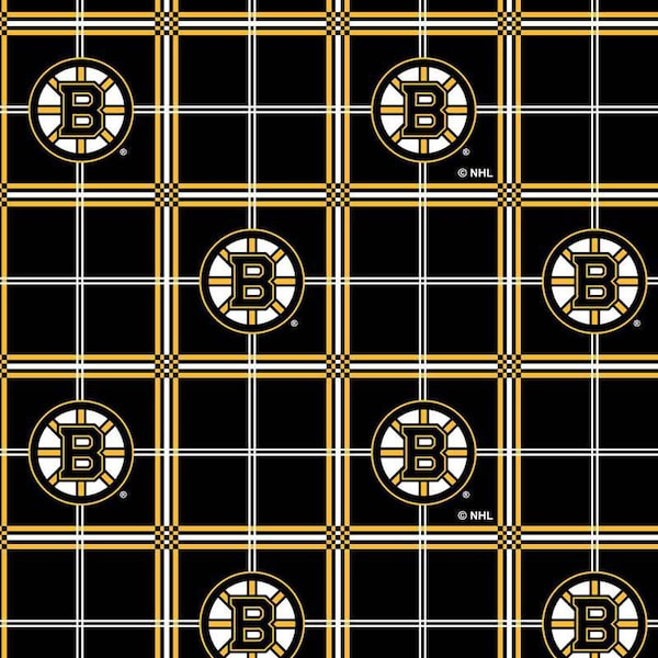 NHL BOSTON BRUINS Plaid Flannel Hockey 100% cotton fabric material you choose length licensed for Crafts, Quilts, clothing and Home Decor