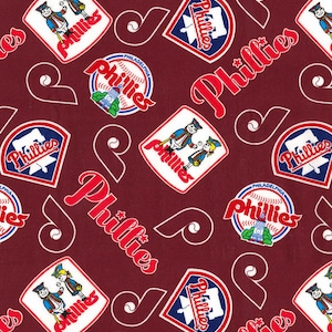 MLB PHILADELPHIA PHILLIES Hall of Fame Print Baseball 100% cotton fabric licensed material Crafts, Quilts, Home Decor