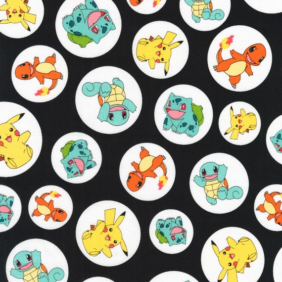 POKEMON Allover Black Circles Print 100 Cotton Fabric Etsy