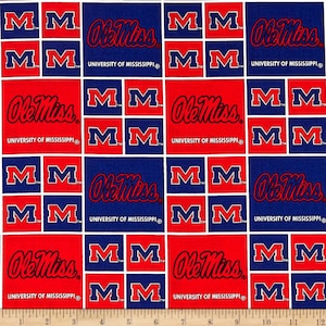 NCAA MISSISSIPPI REBELS Ole Miss Patchwork 100% cotton college football fabric material  licensed for Crafts and Home Decor