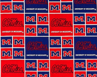 NCAA MISSISSIPPI REBELS Ole Miss Patchwork 100% cotton college football fabric material  licensed for Crafts and Home Decor