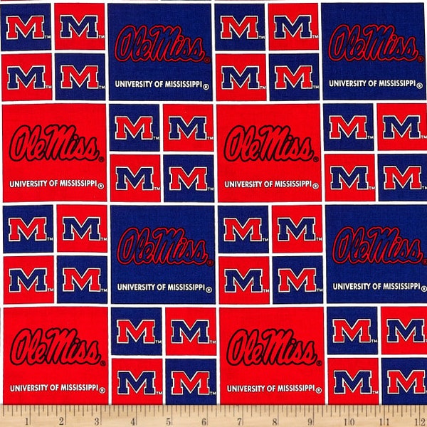 NCAA MISSISSIPPI REBELS Ole Miss Patchwork 100% cotton college football fabric material  licensed for Crafts and Home Decor