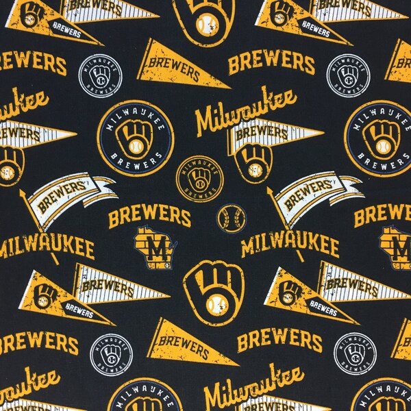 MLB MILWAUKEE BREWERS Vintage Throwback Print Baseball 100% cotton fabric licensed material Crafts, Quilts, Home Decor