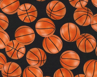 BASKETBALLs Allover Print 100% cotton fabric material for Crafts, Quilts, clothing and Home Decor
