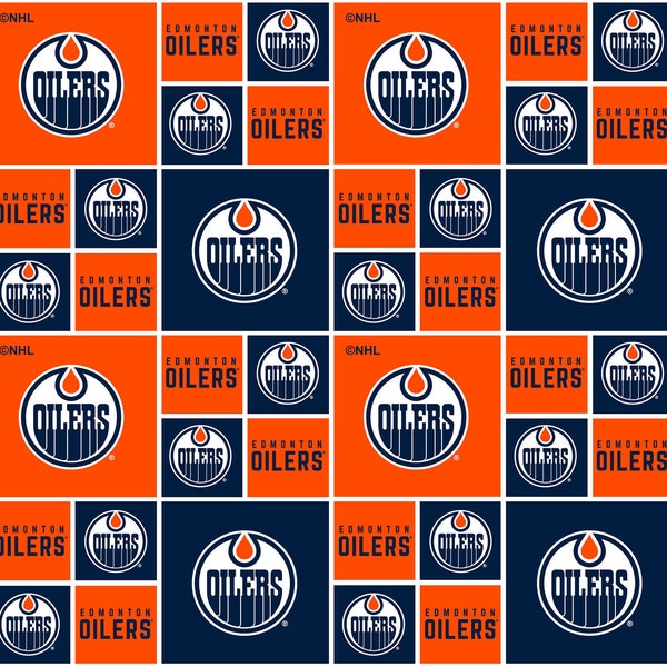 Nieuwe NHL EDMONTON OILERS Patchwork Hockey 100% katoenen stof materiaal dat u kiest voor lengte Ambachten, Quilts, kleding, Decor