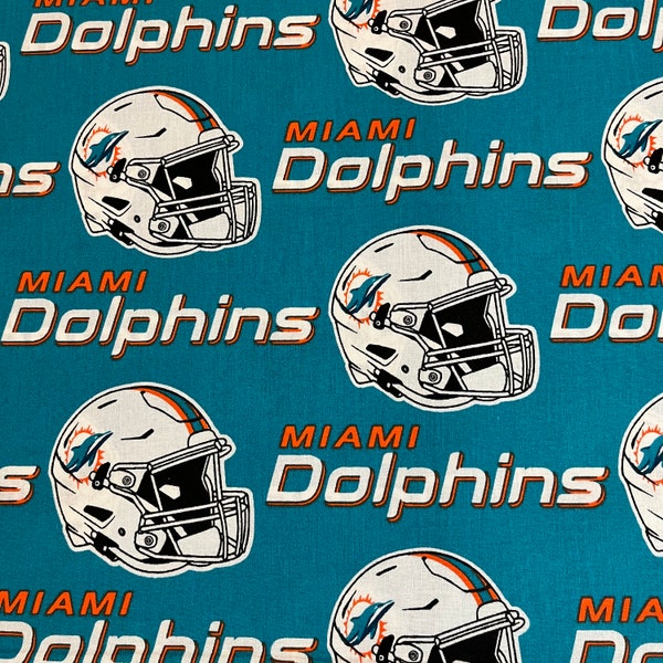NFL MIAMI DOLPHINS Allover #3 100% cotton fabric material you choose length licensed Crafts, Quilts, Home Decor