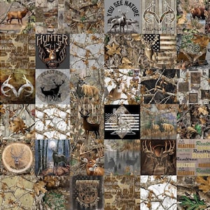 May include: A collage of images featuring deer, camouflage patterns, and the Realtree and Hunter logos. The images include deer in natural settings, camouflage backgrounds, and text that reads "You See Nature" and "American Whitetail Hunter."