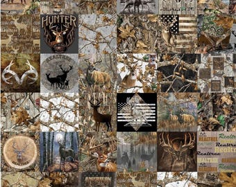 New Large REAL TREE REALTREE Deer Rustic Hunter Cheater Quilt Top 100% Cotton Panel for quilts, crafts, wall hanging 60"x60"