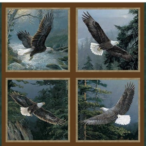 New All He Surveys American BALD EAGLE 100% Cotton Pillow Panels - 4 Panels including border trim ribbon