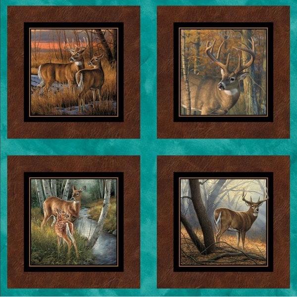 New WILD WINGS Field Day DEER 100% Cotton Pillow Panels - 4 Panels including border trim ribbon